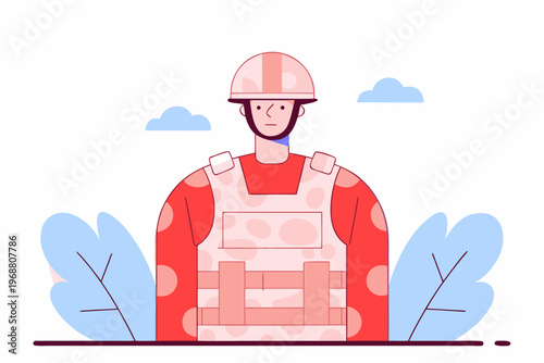 Person wearing pink body armor in illustrated outdoor scene