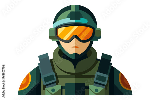 Soldier wearing protective gear in white background
