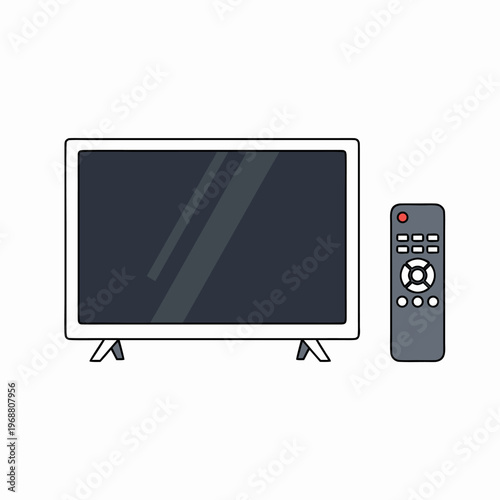 Television display with remote control on white background
