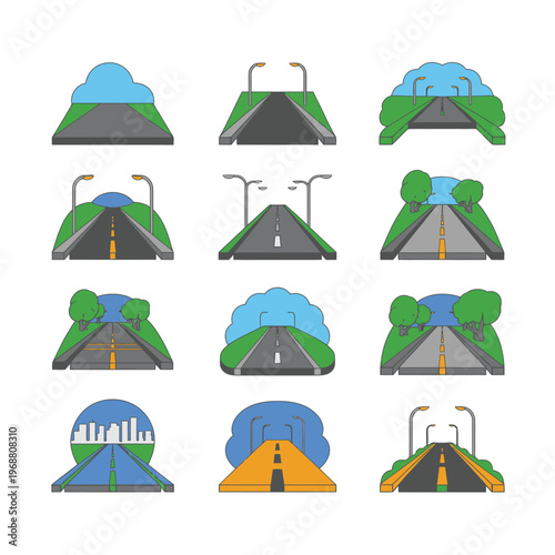 Aerial View of Road with White Center Line and Street Lights