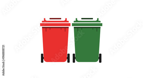 Pair of red and green recycling bins or trash cans for sorted waste disposal shown as simple icons on a white background.