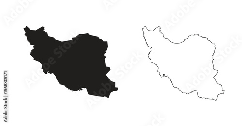 Iran Map Set. Outline and Solid Black Style. Editable Vector Country Map for Geography Infographic. Travel Design and Business Presentation Use.