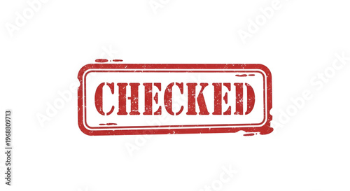 checked text red square grungy square vintage rubber stamp.isolated on white
