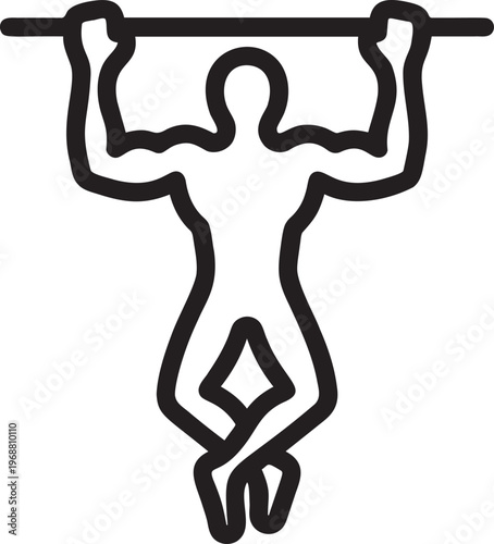 Man doing pull up exercise on horizontal bar line art vector illustration.