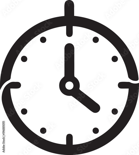 Clock icon, time management symbol, deadline reminder, watch face.