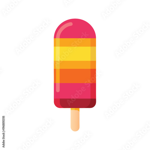 Colorful ice lolly vector illustration with multi layered fruit flavors on wooden stick