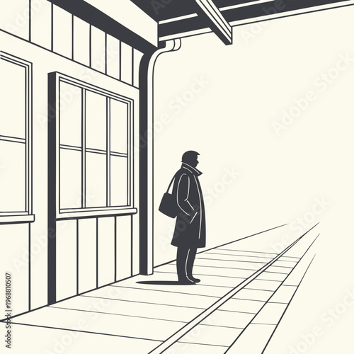 A person stands on a train platform waiting for a train