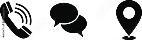 Contact us icons ringing phone chat bubbles and map pin on transparent background