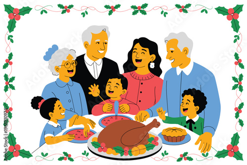 Happy Family Celebrating Holiday with Watermelon and Festive Decor