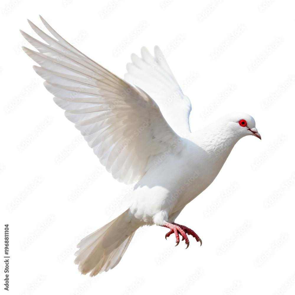 Obraz premium [Transparent Background PNG]Flying White Pigeon with Red Eye