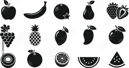 A collection of diverse fruit silhouettes and patterns is displayed against a clean white background showcasing nature s bounty high quality professional detailed