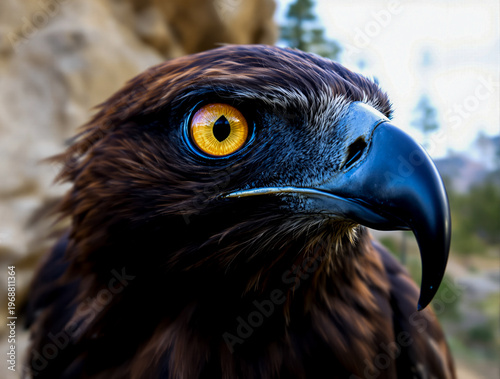 Flux 8K Sovereign Vision Reveal of Hawk Face with Sharp Hooked Beak and Golden Eye