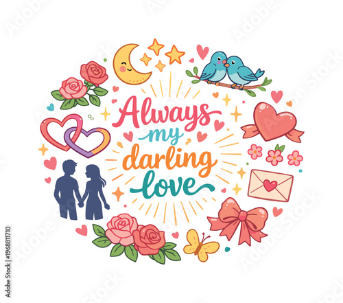 Always My Darling. Always my darling love. Hand drawn illustration of Always my darling love. intertwined