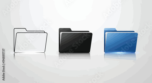 Three distinct folders displayed with varying colors and shadows on a light background Vector