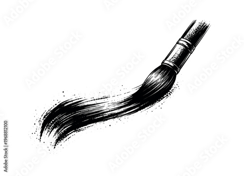 A paintbrush tip with a visible stroke trailing off into abstract texture, tightly cropped and dynamic,