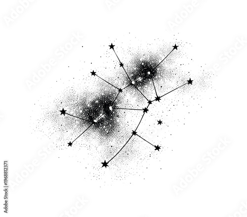 Black Ink Constellation. Abstract constellation drawn in black ink with scattered star points and faint