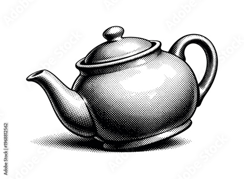 A classic teapot with a curved spout and lid, slightly tilted and viewed from an elegant side angle, rendered