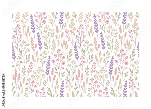 Floral Meadow Pattern. floral stems and meadow herbs, seamless pattern, repeating pattern, surface design,