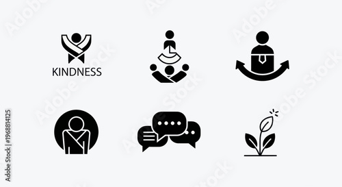 Kindness, Empathy, Teamwork, Communication, Growth Icons Set