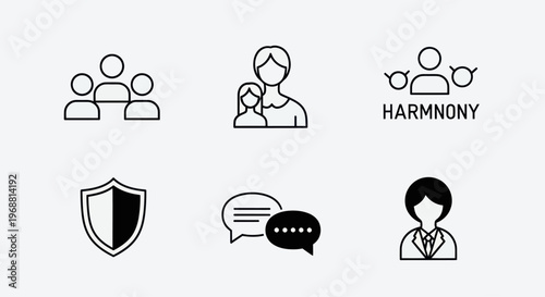Modern Icons: Teamwork, Family, Harmony, Security, Communication, Professional