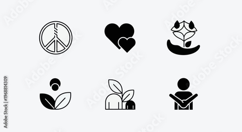 Peace, Love, and Growth Icons: Harmony, Nature, and Humanity Symbols