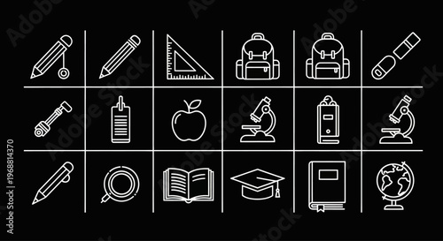 School and Education Icons Set - Back to School, Learning, Science, Study