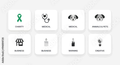 Set of 8 modern flat icons for web design and mobile applications