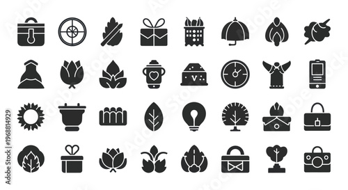 Set of Business and Nature Icons: Icons for Success, Growth, and Eco-Friendly Concepts