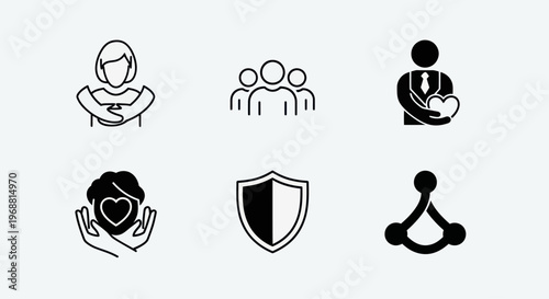 Set of Icons: Care, Community, Love, Protection, Safety, Connection