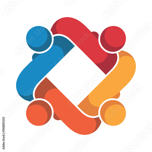 A colorful logo featuring four interconnected people in a circle with a white center.