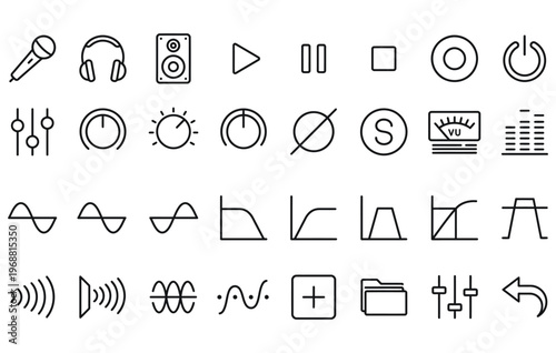  Professional sound recording and waveform icons