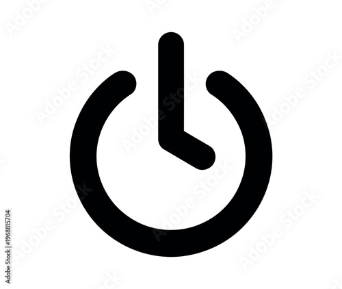 A black power button icon on a white background, symbolizing technology and electronics.