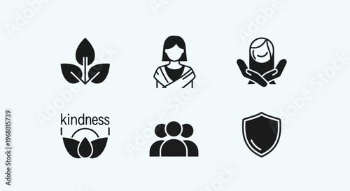 Set of Icons Representing Kindness, Care, Community, and Protection