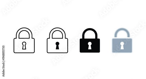 Four different styles of padlock illustrations showing varied security levels Vector