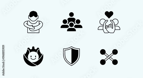 Set of Icons Representing Social Care, Community, Safety, and Connection