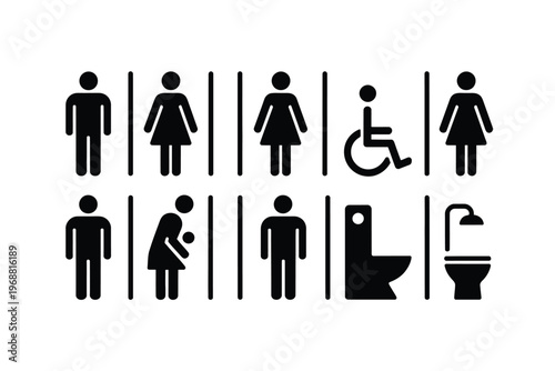 Black and White Restroom Signs for Men, Women, and Family