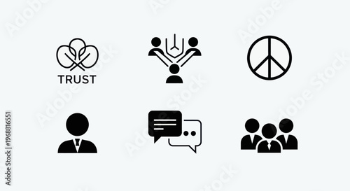 Teamwork and Trust Icons: Collaboration, Unity, Peace, Business, Communication