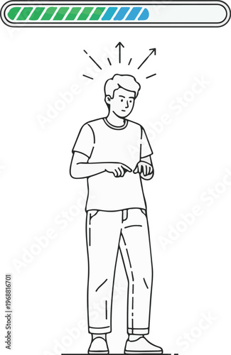 A man experiencing a sudden idea or inspiration with a loading bar above him