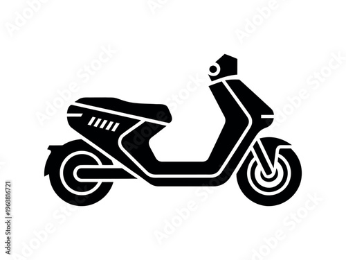 A sleek black and white illustration of a modern scooter on a clean background