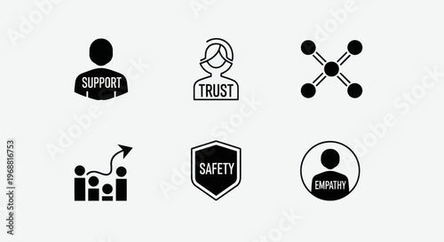 Teamwork, Support, Trust, Safety, Empathy Icons Set