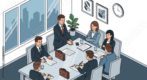 Business Meeting Discussion in a Modern Office Boardroom.