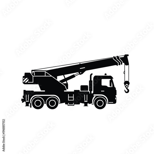 Mobile Crane Truck Silhouette Vector - Heavy Machinery for Construction and Logistics Illustration