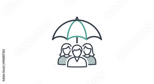 People protected under a green umbrella.