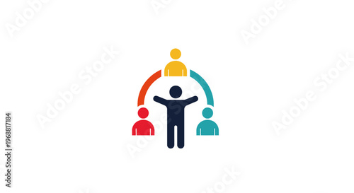 A person with arms outstretched surrounded by other people.