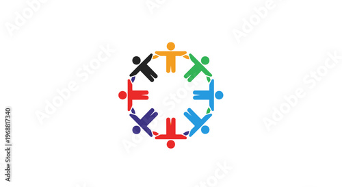 Diverse people holding hands in circle.