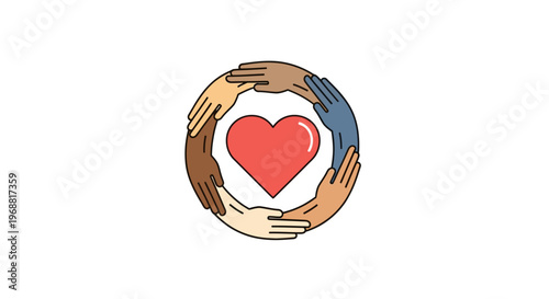 Diverse hands holding a heart symbol.