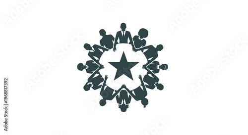 People forming a circle around star.