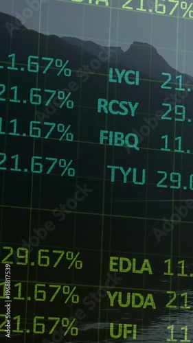 Vertical video: Ticker panel responding to spike, cycling numbers and tilting to show market change