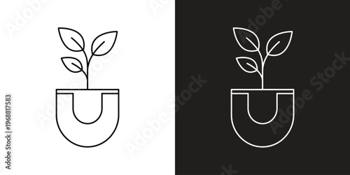 young plant growing in pot minimalist flat design vector illustration
