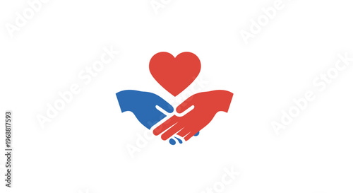 Handshake with heart symbol representing love.
